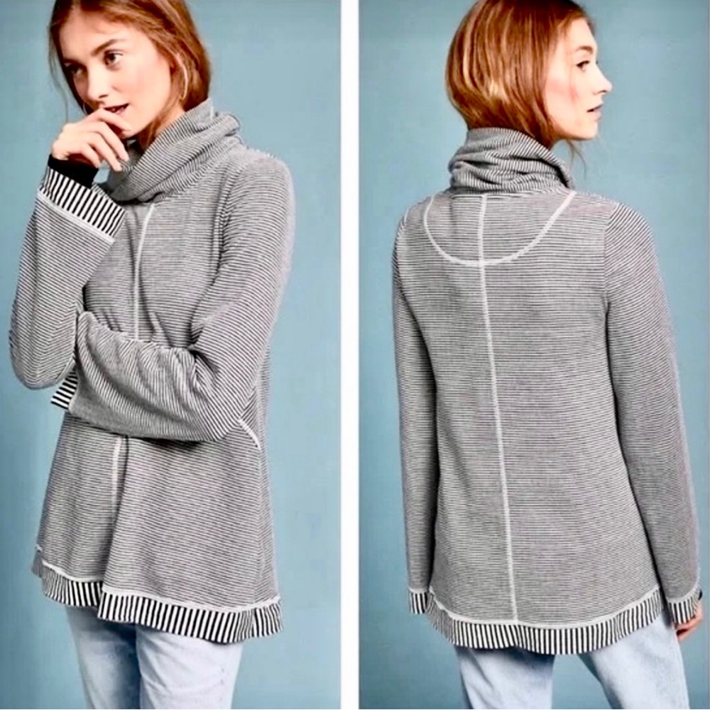 Anthropologie Mauve Tal Cowl Neck Tunic Striped Sweater Pullover Top Size Small
